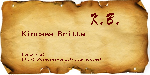Kincses Britta névjegykártya
